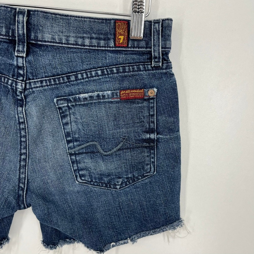 7 For All Mankind Womens Cut Off Denim Shorts Dark Wash Raw Hem Size 25 - Picture 11 of 12